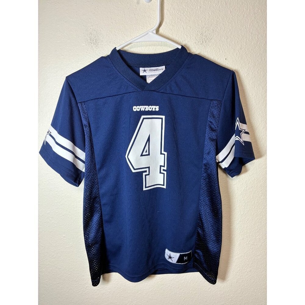 NFL Dallas Cowboys Jersey Prescott #4 Blue Children's Sz Medium Football Gameday